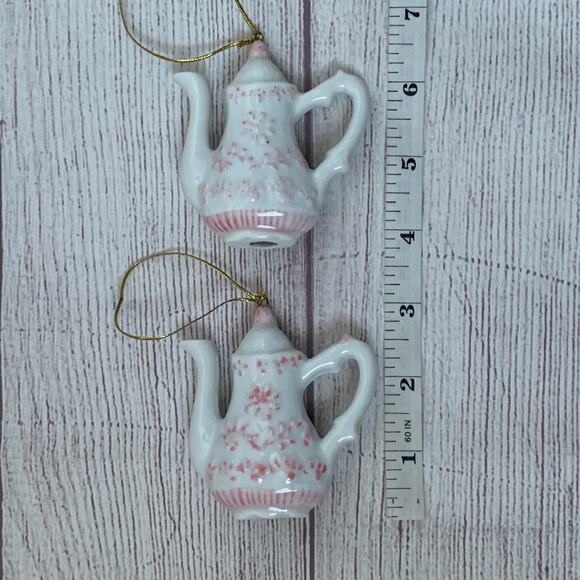 White and Pink Floral Porcelain Teapot Ornament Set of 2 - Picture 11 of 12